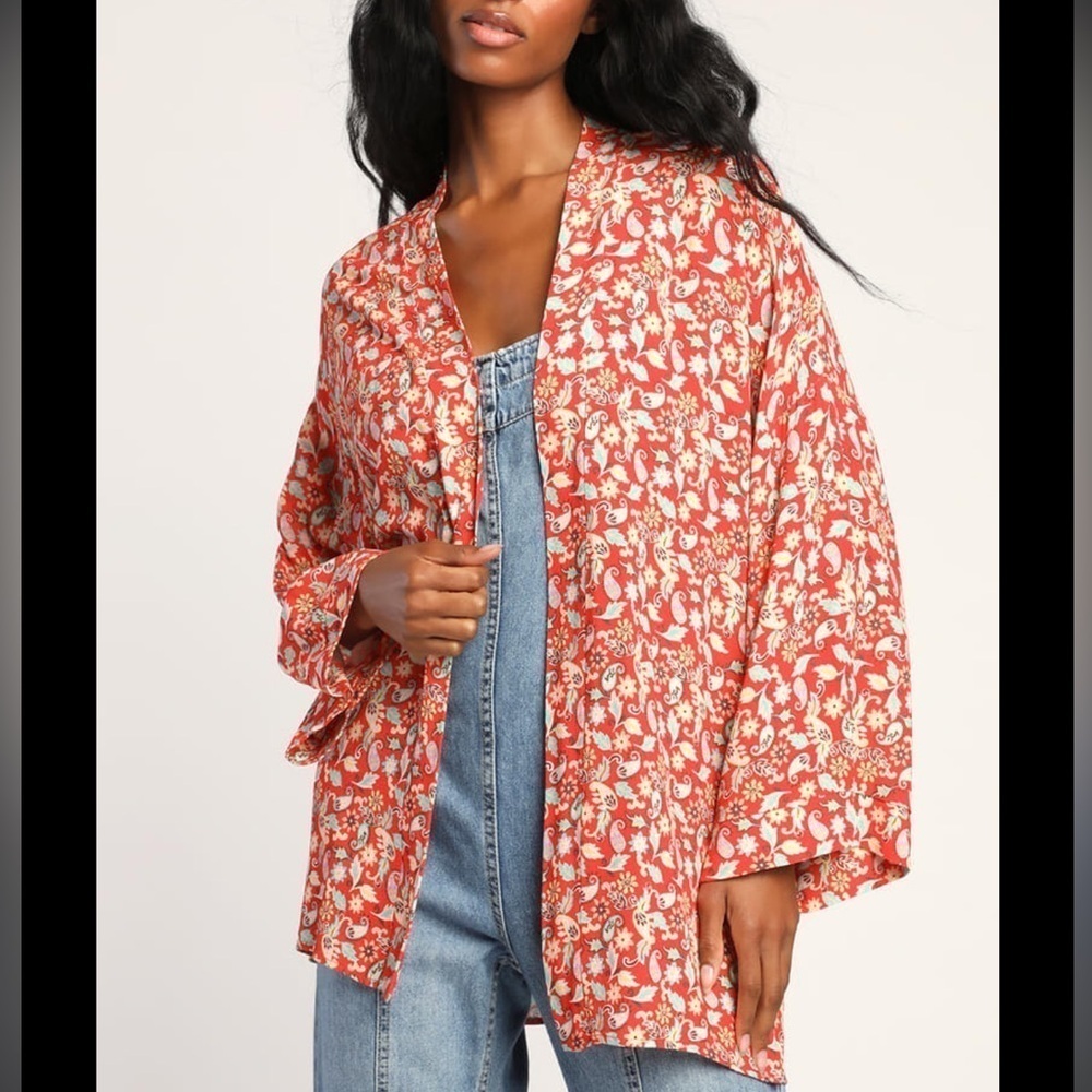 Lulu's Red Floral Kimono Jacket